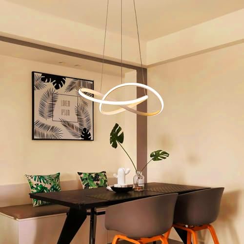Image of SINOMAN LED Ring Twisted Chandelier Hanging Light Golden Finish Modern Decorative Pendant Ceiling Lighting Fixture Energy Saving Acrylic Ring Design Warm White for Living Room, Bedroom and Home Decor