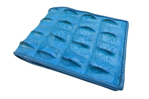 Image of Pelgio Genuine Crocodile Alligator Backbone Skin Leather Bifold Wallet ([B1] 6 Card Slots + 2 ID Windows + 2 Compartment for Bills, Sky Blue)