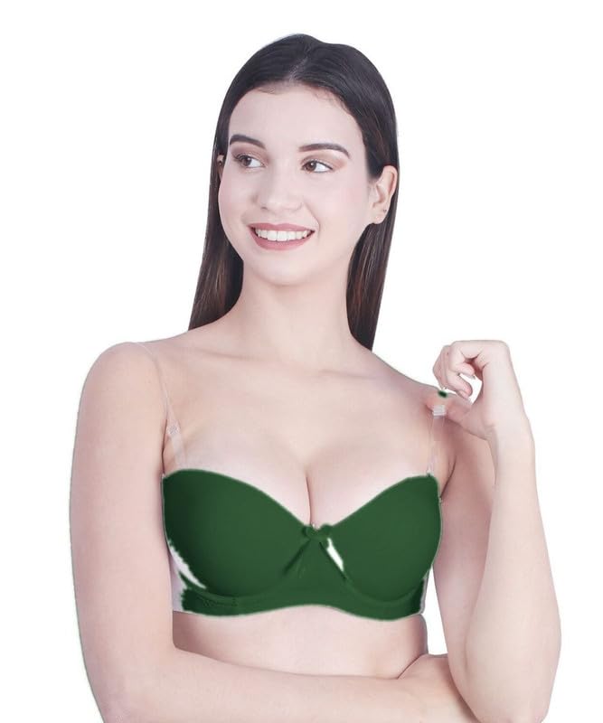 Image of Brachy Women Cotton Nylon Spandex Padded Underwire Strapless Backless Invisible Clear Transparent Back Push up Bra with (Free Extra Transparent Strap)