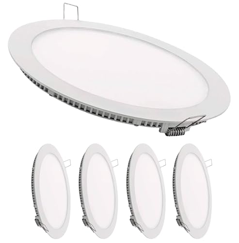 VZLED   Downlight LED 20W empotrar redondo, Plafón techo led redondo extraplano, Plafón cocina LED, Lámpara techo, Luz blanco frío 6500K (Pack 5)