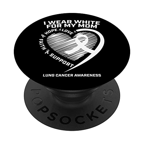 Lung Cancer Awareness Gifts Mom Men Women Lung Cancer Ribbon PopSockets Swappable PopGrip, Black