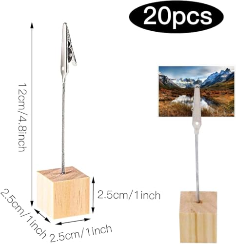 20 Stück Fotohalter Holz mit Klammern, Holz Fotoständer Postkartenhalter, Ständer Krokodilklemme, Memo Clip mit Kiefernsockel, Halter Notizhalter für Büro, Hochzeits, Hausdekoration, Tischdeko, Party