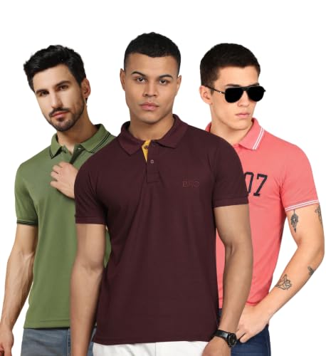 Image of INKKR Men's Solid Polo Neck Half Sleeve Stylish T-Shirt Combo