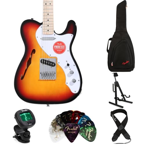 Squier Affinity Series Telecaster Thinline Electric Guitar Essentials Bundle - 3-color Sunburst with Maple Fingerboard