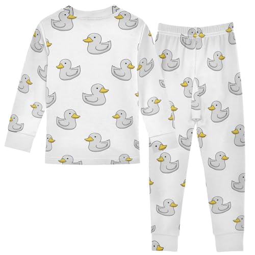 Pajama Sets Long Sleeve White Duck Cute Pattern Soft Comfy Sleepwear 2 Piece PJS 3-8T3
