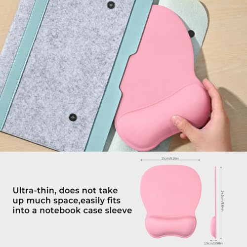 EooCoo Ergonomic Mouse Pad with Wrist Support, Mousepad with Memory Foam Wrist Rest and Non-Slip Base for Computer, Cafe, Home & Office, 9.64 x 8.26 in Office Desk Accessories, Pink - 3