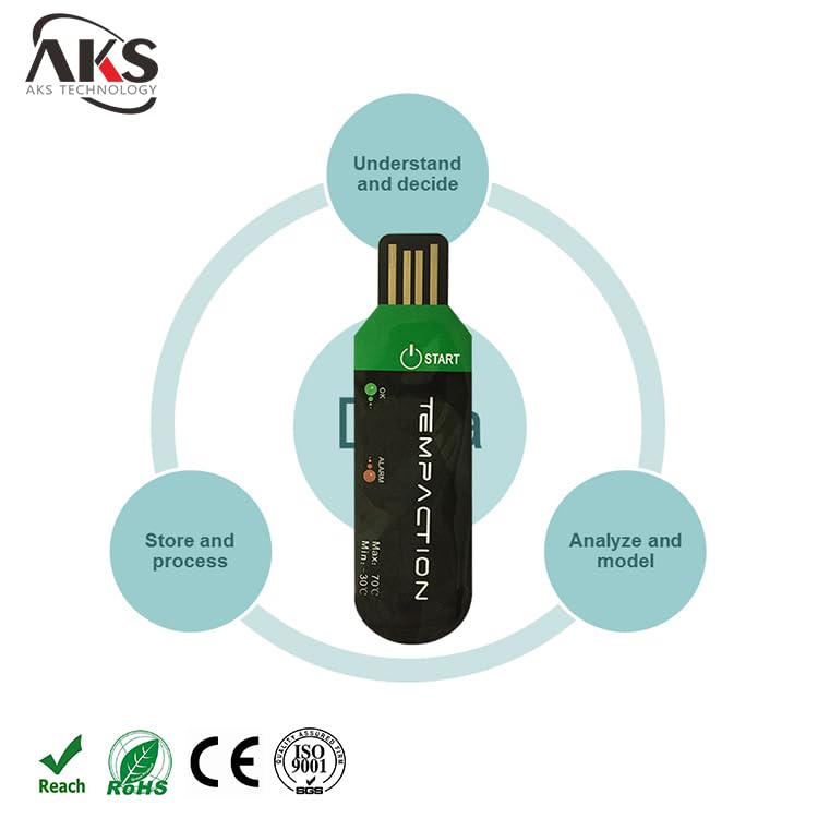 Tempaction USB Temperature Data Logger, -30-70°C Range, Alarm Indicator,for 10pcs