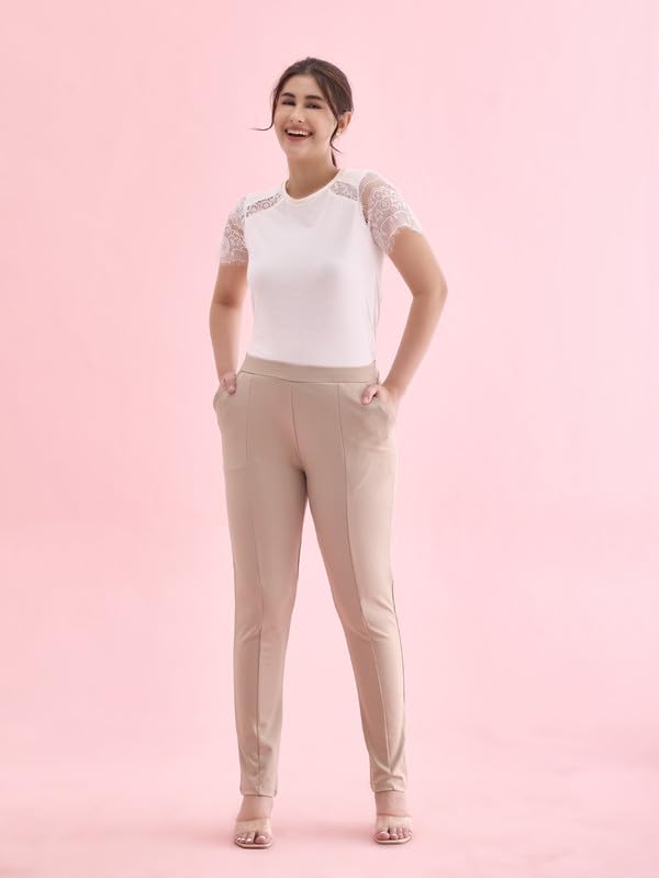 Image of GO COLORS Viscose Stretch Blend Ponte Pants Full Length for Women| Breathable, Mid Rise