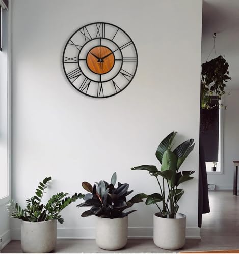 Image of Wall Clock Stylish Metal Analog Wall Clock for Living Room, Bedroom, Office, Kitchen, Home and Hall | Antique Fancy Big Size Modern Wall Watch (Black(ST-4WOODEN), 60 CM)