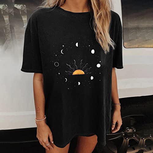 Image of Summer Y2k Tops for Womens, Casual Vintage Short Sleeve T-Shirt, Girls Oversize Loose Round Neck Elastic Tee