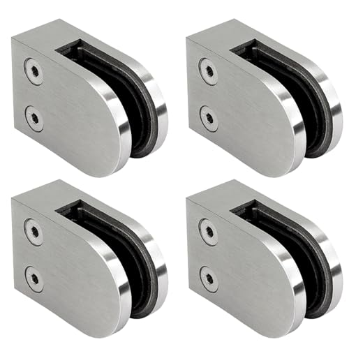 PRIOstahl Glashalter 4 Stück Glasklemmen Klemmhalter Glasplattenhalter 63 x 45 x 30 mm mit Sicherungsstift Anschluss: Flach für Glas 10 mm Geländer Balkon aus Edelstahl V2A