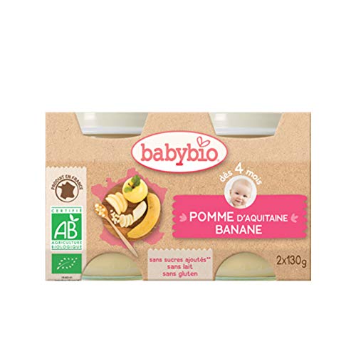 Babybio banane pomme de Nouvelle-Aquitaine dès 4 mois 2x130g