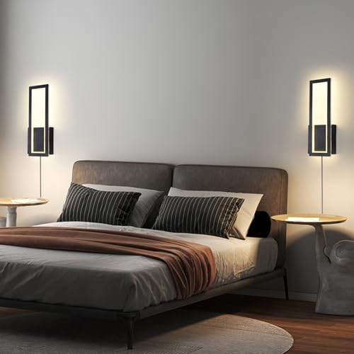 Image of Plug in Wall Sconce Set of 2 Modern Indoor Wall Mount Light 3000K Warm Light Wall Lamps Decor for Bedroom, Living Room,Bathroom, Hallway, Staircase