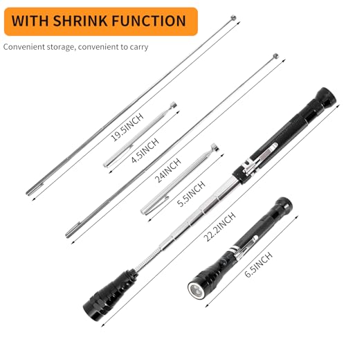 Extendable Magnetic Pick up Tool Set of 3 - Telescoping Magnet Pickup Flashlight Tool with LED - Useful for Hard-to-Reach,Sink Drains Mechanic Automotive - image 4