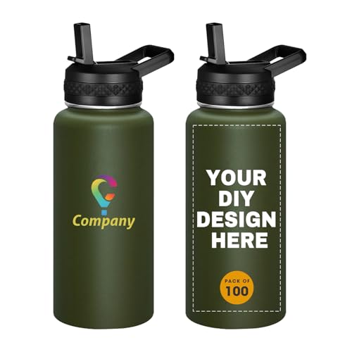 Personalized 32oz stainless water bottle with custom text logo