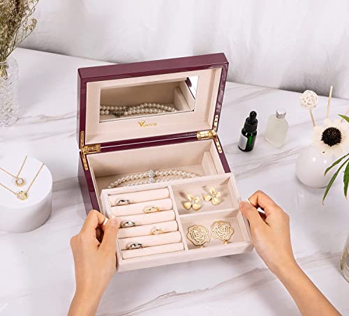 Voova Wooden Jewelry Box Organizer For Women Teen Girls, Luxury Piano Paint Wood Jewelry Case With Mirror, Large Jewellery Storage Boxes Display Holder With Removable Tray For Earrings Rings, Purple #TOP6
