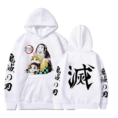 Satdflie Anime Demon Slayer Impreso Sudadera con Capucha Hombres Mujeres Harajuku suéter Loog Manga Sudadera Unisex Casual con Capucha Tops, Regalo Ideal para los Fans Navidad, Color / 2, XXS