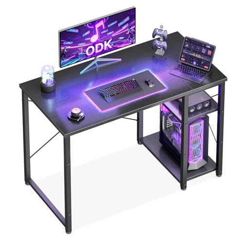 ODK Escritorio Gaming con Estantería Reversible, 100x48cm Mesa Escritorio con Estantes de Almacenamiento, Mesa Gaming Mesa Ordenador para en Casa, Estudio y Gaming, Negro