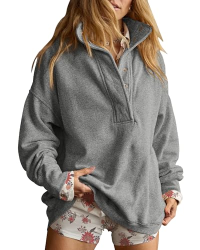 Image of Gacaky Sweatshirt for Women Oversized Casual Long Sleeve Button Henley Neck Pullover Tops Fashion Outfits Clothes