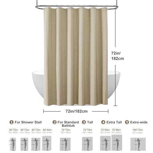 VANZAVANZU Shower Curtain with Metal Hooks Linen Fabric Shower Curtain Heavy Duty Bath Curtain for Bathroom and Bathtubs, Hotel Quality, Weighted Hem, Waterproof, 72 x 72 Inches (Light Taupe) by VANZAVANZU - Used condition - Image 6