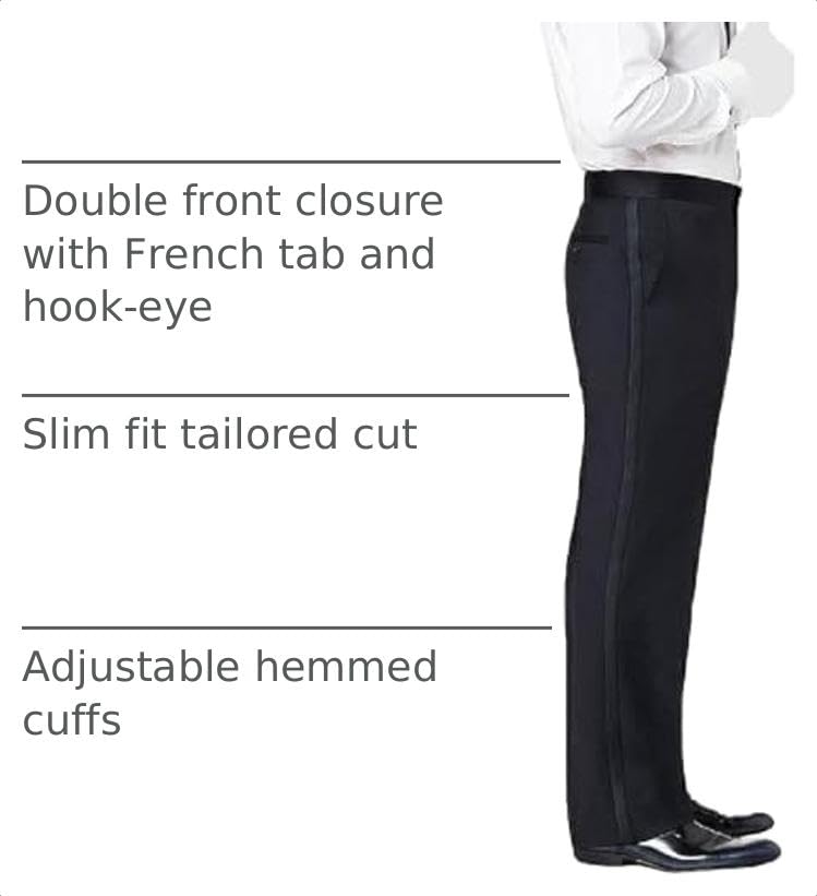 Image of RGM Tuxedo Pants for Men with Satin Side Stripe - Classic Formal Dress Pants Ideal for Weddings, Black Tie Events & Parties