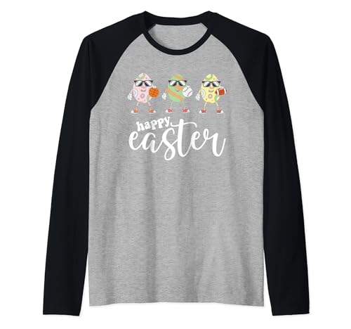 Basketball Baseball Football Sports Easter Eggs Happy Easter Raglan Baseball Tee