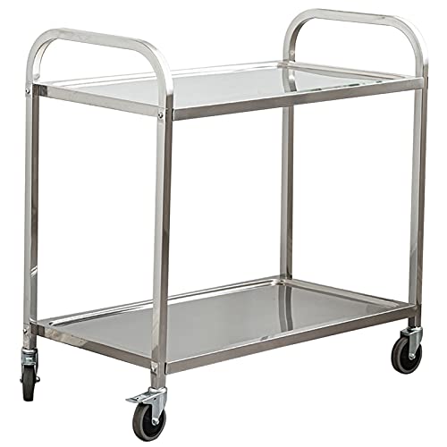 Carrito de servicio de acero inoxidable de 2 capas con ruedas de bloqueo, estante de cocina y carrito de servicio para uso doméstico, hotel, restaurante