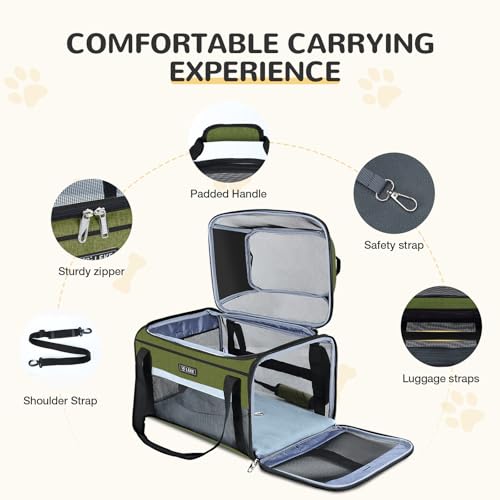 Image of Lekereise Top-Expandable Pet Carrier 17x11x9.5 Inch Alaska Hawaiian Airline Approved Soft Sided Underseat to 12lbs Travel Carriers for Small Dogs and Cats with Locking Safety Zippers Anti-Scratch Mesh