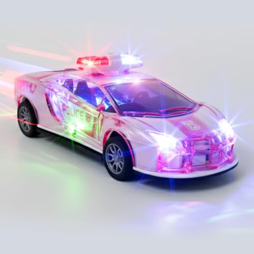 Image of Friction Powered Police Car Toy for Kids with Pull Back Action Super Speed Cop Vehicle with RGB Lights Music Siren Sound Birthday Gift for Boys Girls Toddlers [Red 1007]