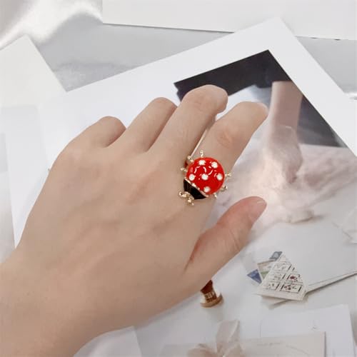 Cute Red Ladybug Wrap Finger Ring 14k Gold Plated Enamel Insect Animal Open Adjustable Knuckle Tail Stacking Statement Rings Promise Eternity Thin Bands Dainty Festival Jewelry for Women Daughter3