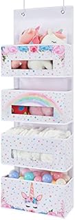 WERNNSAI Magical Unicorn Over Door Hanging Organizer - 4 Clear Window Pocket Foldable Wall Storage for Baby Girls Toy Diaper Closet Organizers Bedroom Nursery Decor