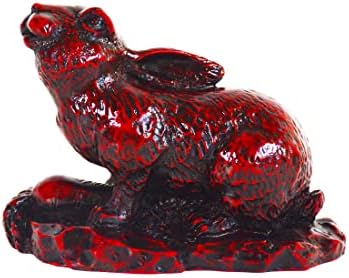 ILEWEI 2023 Fengshui Chinese Zodiac Sign Rabbit Statue New Year Easter Bunny Animal Wild Figurines Products Resin Hare Statues Table Art Home Decor Gift (Rabbit, Dark red)