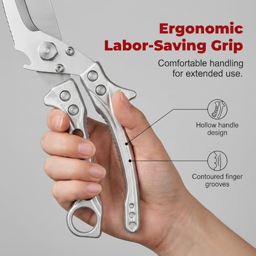 Image of Heavy Duty Poultry Shears, Heavy Duty Kitchen Scissors for Food, Multi-Purpose Kitchen Shears for Meat Chicken Bone Fish Turkey Vegetables Seafood (Silver)