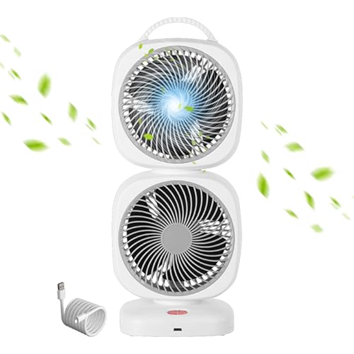 Ventilador personal USB, pequeño ventilador torre | Ventilador de escritorio portátil con diseño de doble cabeza | Ventilador de habitación pequeña oscilante de 350 grados para mesa, camping, exterior