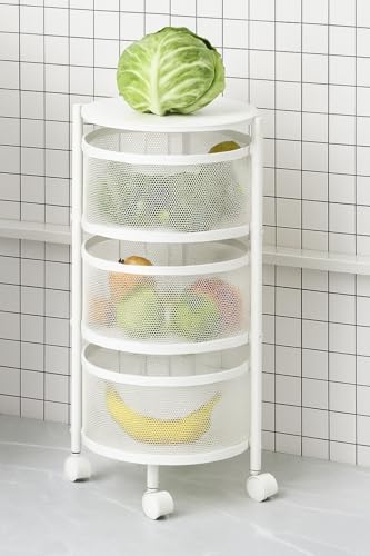 Deconation Resserre 3 Paniers Rotatifs sur Roues en Acier Blanc | H 60 Cm X D 33 Cm | Etagère De Rangement Cuisine, Salle De Bain, Bureau..