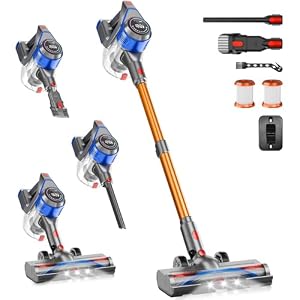 Cordless Stick Vacuum Cleaner – Rechargeable, 35Kpa Powerful Vacuums with Detachable Battery, LED Display, 45Mins Runtime, 8 in 1 Handheld Vacuum for Hardfloor & Carpets Pet Hair, Blue