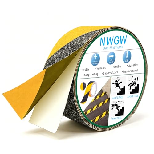 Image of Black & Yellow Anti-Slip Stair Treads Tape, 2 inch x35FT Heavy Duty Non-Skid Grip Tape for Indoor /Outdoor Steps, Bathroom & Pool - PVC Waterproof Safety Traction Tape