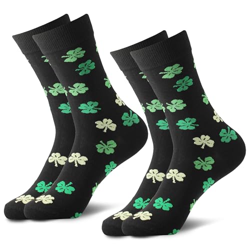 Bycikool 2 Packs St.Patricks Day Socks Green Shamrock Cotton Novelty Irish Crew Socks for Men Women Size 9-12 (2)