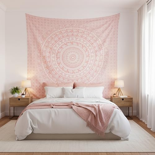 Image of Craft Trade 84x90 Inches Psychedelic Pink Cotton Mandala Ombre Wall Hanging Tapestry