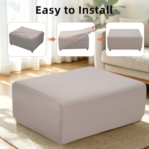 Image of YISUN Stretch Rectangle Ottoman & Footstool Cover, X‑Large, Khaki