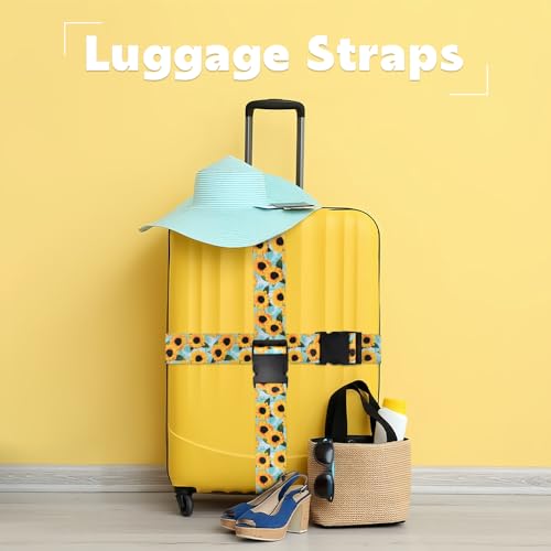 Image of Luggage Straps for Suitcases 2 Pack, Adjustable Suitcase Strap Travel Belt Accessories Luggage Connector Identifiers Over Handle with Buckle(Green Sunflower)