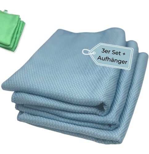 NEU: EliXito 3X Fenstertücher für kristallklare & streifenfreie Fenster Set I Premium Glas Mikrofasertuch I Putztücher Autotuch für Innen & Außen I Fischschuppen Scheibentuch Fensterlappen (Blau) Cover