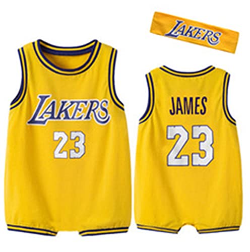 MYXUAA Basketball Lakers # 23 Combinaison Vêtements Couvre-Costume sans Manches Basketball Maillots de Basket-Ball Enfants Suivi des garçons de bébé yellow-90(cm) Cover