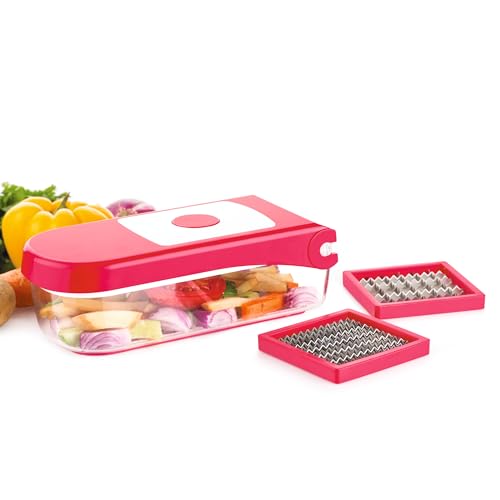Ganesh 2 in 1 Plastic Chopper Vegetable and Fruit Cutter, Red