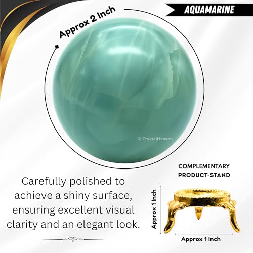 Image of Certified Aquamarine Crystal Ball for Meditation - Premium Crystal Vastu Items for Home and Feng Shui Items for Good Luck - Ideal for Pooja Supplies and Spiritual Practices (2 inch Inch)