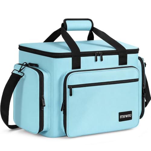 Image of Sewing Machine Carrying Case with Multiple Storage Pockets Large Capacity, Universal Tote Storage Bag Compatible with Most Standard Singer, Brother, Janome, Blue