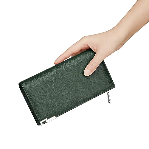 VANNANBA Mens Real Leather Long Wallet RFID Blocking Multi Credit Card Large Capacity Zipper Travel Clutch Wristlet,Green2