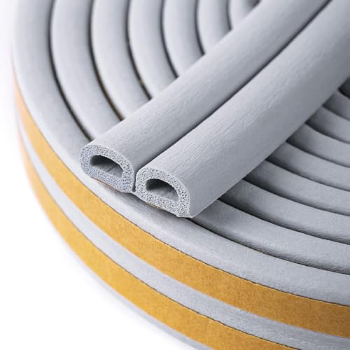 Image of Excluder Tape for Door Window, Self-Adhesive Weather Stripping, 3M Type D Sealing Foam Tape Strip Against Cold Draught /Anti-Collision /Soundproof /Waterproof /Dustproof (Grey)