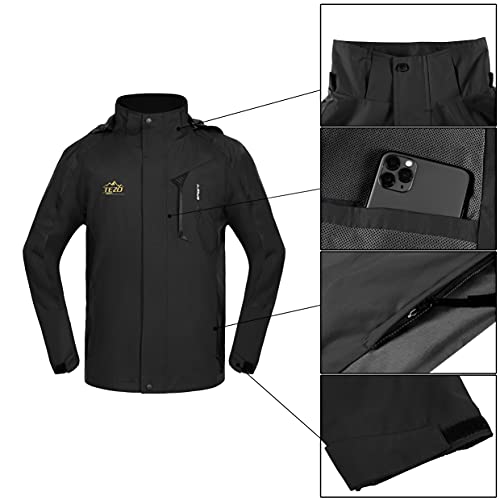 Image of Mens Rain Jacket Waterproof with Hooded Hiking Coat Lightweight Windbreaker | Windproof Mountain Jacket,Multi Zip Pockets Windbreaker,Work,Breathable,Fishing,Active Performance Shell Jackets,Outer Layer
