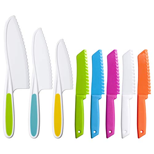 MAZYPO Couteaux de Cuisine Colorés 8 Pièces,en Plastique Couteau en Nylon,Couteau à Fruits Pour Enfants, Couteau à Salade,Découpe de Gâteau Cover